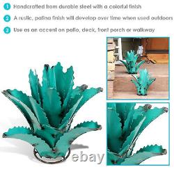 Sunnydaze 2 Outdoor Tequila Agave Metal Plant Statues Turquoise 11.25-Inch