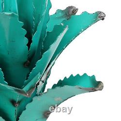 Sunnydaze 2 Outdoor Tequila Agave Metal Plant Statues Turquoise 11.25-Inch