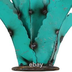 Sunnydaze 2 Outdoor Tequila Agave Metal Plant Statues Turquoise 11.25-Inch