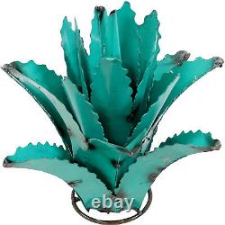 Sunnydaze 2 Outdoor Tequila Agave Metal Plant Statues Turquoise 11.25-Inch