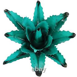 Sunnydaze 2 Outdoor Tequila Agave Metal Plant Statues Turquoise 11.25-Inch