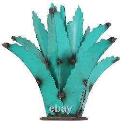 Sunnydaze 2 Outdoor Tequila Agave Metal Plant Statues Turquoise 11.25-Inch