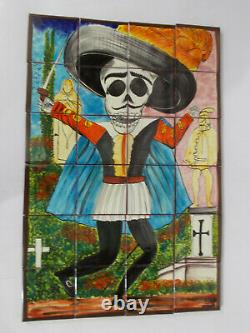 TALAVERA MOSAIC MURAL mexican tile backsplash, day of the dead tequila bottle