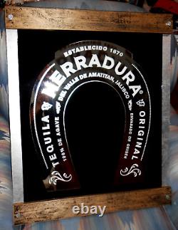 TEQUILA HERRADURA ORIGINAL EST. 1870 LARGE WOODEN BAR WALL MIRROR 26x21 NOS