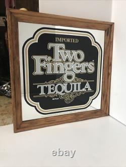 TWO FINGERS Tequila Bar Mirror Sign Liquor 80 Proof 16x16 Frame Mancave Decor