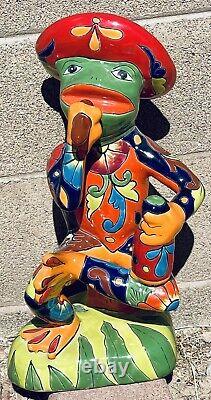 Talavera Frog Mexican Smoking Sombrero Tequila Lizard 19.5 Pottery Animal