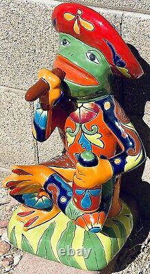 Talavera Frog Mexican Smoking Sombrero Tequila Lizard 19.5 Pottery Animal