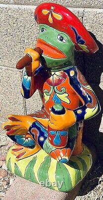 Talavera Frog Mexican Smoking Sombrero Tequila Lizard 19.5 Pottery Animal