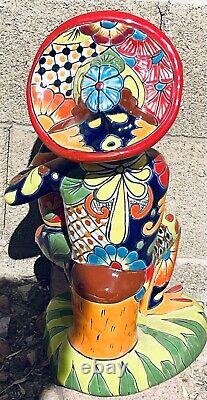 Talavera Frog Mexican Smoking Sombrero Tequila Lizard 19.5 Pottery Animal