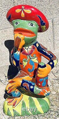 Talavera Frog Mexican Smoking Sombrero Tequila Lizard 19.5 Pottery Animal