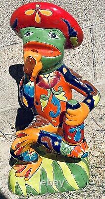 Talavera Frog Mexican Smoking Sombrero Tequila Lizard 19.5 Pottery Animal