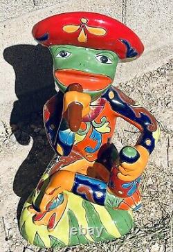 Talavera Frog Mexican Smoking Sombrero Tequila Lizard 19.5 Pottery Animal