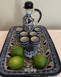 Talavera Tequila Set Wall Hang Platter, Decanter, 6 Shot Glasses, Salt Shaker