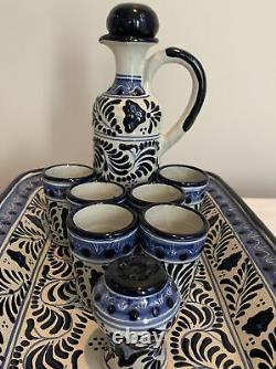 Talavera Tequila Set Wall Hang Platter, Decanter, 6 Shot Glasses, Salt Shaker