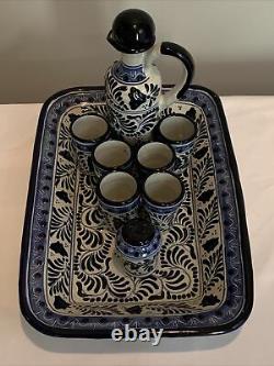 Talavera Tequila Set Wall Hang Platter, Decanter, 6 Shot Glasses, Salt Shaker