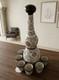 Talavera Tequila Shot Set Handmade Mexican Pottery Black White 6 Cups Decanter