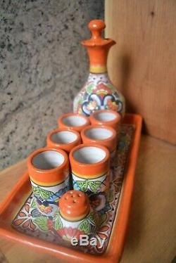 Talavera tequila set, tequila decanter, decanter, custom shot glasses CM119