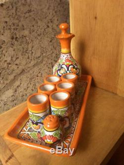 Talavera tequila set, tequila decanter, decanter, custom shot glasses CM119