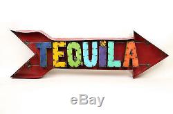 Tequila Arrow Sign-Recycled Metal-Restaurant Bar-Man Cave-50x15x3 in -Large