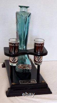 Tequila Boot Bottle-Wood Base 2 Shot Glasses Limited Edition of Mexico Origina