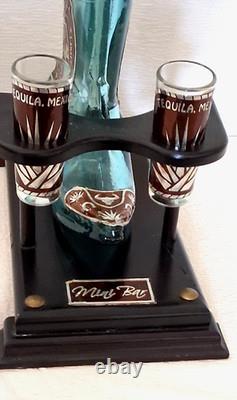 Tequila Boot Bottle-Wood Base 2 Shot Glasses Limited Edition of Mexico Origina
