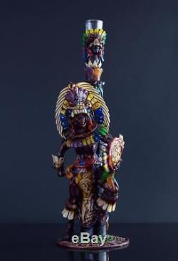Tequila Bottle Obsidian Stone Jaguar Warrior Aztec Mayan Calendar with Shot Glass