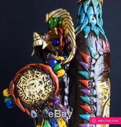 Tequila Bottle Obsidian Stone Shaman Warrior Aztec Mayan Calendar with Shot Glass