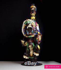 Tequila Bottle Obsidian Stone Shaman Warrior Aztec Mayan Calendar with Shot Glass