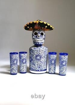 Tequila Decanter Set, Liquor Decanter with Shot Glasses and Blue Decanter Set