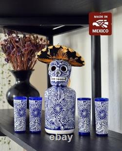 Tequila Decanter Set, Liquor Decanter with Shot Glasses and Blue Decanter Set