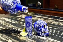 Tequila Decanter Set, Liquor Decanter with Shot Glasses and Blue Decanter Set