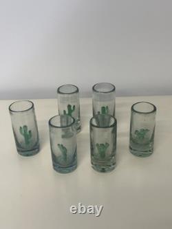 Tequila Decanter and Six Shot Glasses Cactus Inside Hand Blown. VS-3