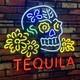 Tequila Haunted Skull Sugar 20x16 Neon Sign Light Lamp Bar Open Pub Real Glass