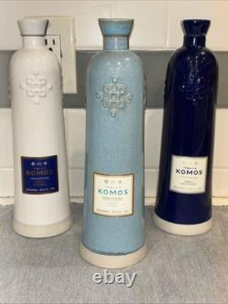 Tequila Komos Extra Anejo, Cristalino, Reserva Bottle lot of 3 750ml, Unrinsed Tequila Komos Extra Anejo, Cristalino, Reserva Bottle lot of 3 750ml, Unrinsed