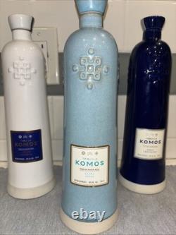 Tequila Komos Extra Anejo, Cristalino, Reserva Bottle lot of 3 750ml, Unrinsed Tequila Komos Extra Anejo, Cristalino, Reserva Bottle lot of 3 750ml, Unrinsed