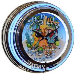 Tequila, Limes & Salt Margaritaville 15 Blue Double Neon Beer Clock Bar Decor