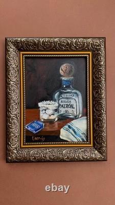 Tequila Patron Durex Original Oil Painting High Heels Still Life Framed