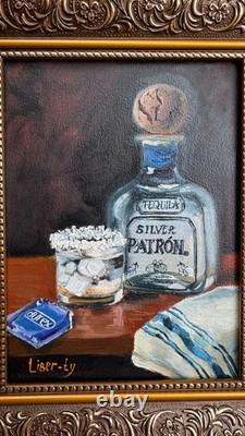 Tequila Patron Durex Original Oil Painting High Heels Still Life Framed