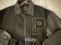 Tequila Patrón Varsity Jacket Genuine Leather Sleeves & Collar 50% Wool Body SM