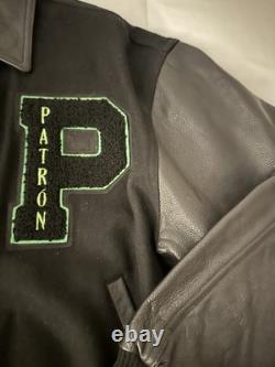 Tequila Patrón Varsity Jacket Genuine Leather Sleeves & Collar 50% Wool Body SM
