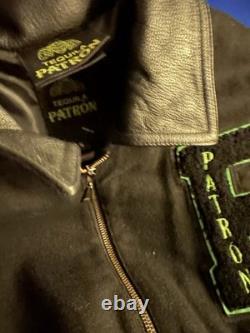 Tequila Patrón Varsity Jacket Genuine Leather Sleeves & Collar 50% Wool Body SM