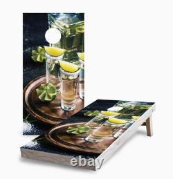 Tequila Shot Cornhole Set Skips Garage Lime Design 2x4 Boards Outdoor Game