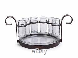 Tequila Shot Glass Set 6 Glasses Metal Serving Tray Holders Shooters Barware