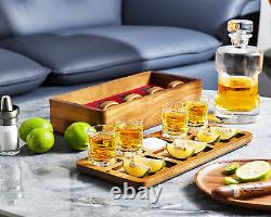 Tequila Shot Glasses with Luxury Acacia Wood Storage Box, Wooden Drink Coasters