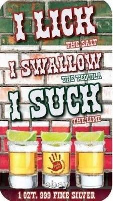 Tequila Shots Colorized 1 oz Silver Bar by Black Hand Bullion with COA