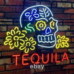 Tequila Skull 20x16 Neon Sign Lamp Light Bar Club Garage Room Gift Wall Decor