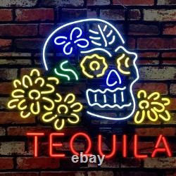 Tequila Skull Tattoo 24x20 Neon Light Sign Lamp Beer Bar Open Club Wall Decor