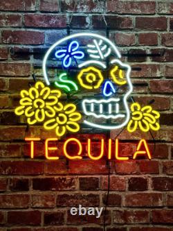 Tequila Skull Tattoo Open 20x16 Neon Sign Light Lamp Wall Decor Display Party