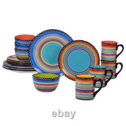 Tequila Sunrise 16-Piece Boho Ceramic Dinnerware Set Vibrant Multicolor Plates