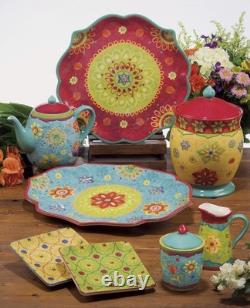 Tequila Sunrise 16-Piece Boho Ceramic Dinnerware Set Vibrant Multicolor Plates